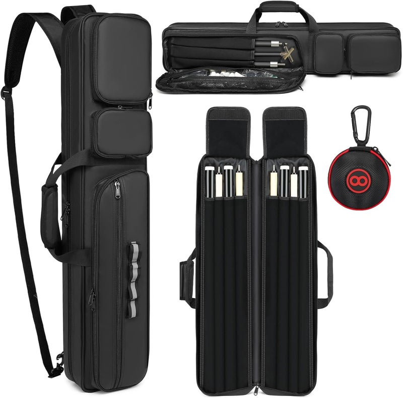 Beejirm Pool Cue Case - 4x4 Padded Pool Cue Bag - Holds 4 Butts and 4 Shafts, Multiple Accessory Pockets - Image 1